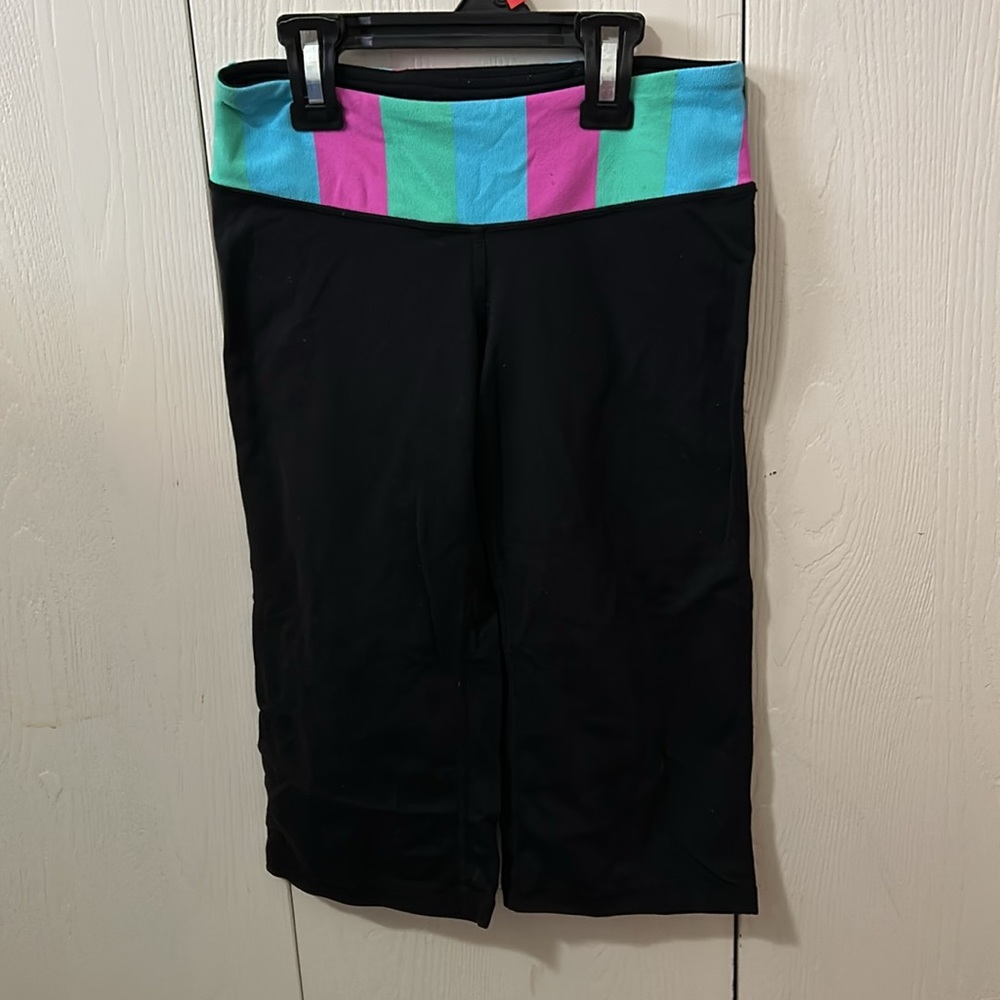 Ivivva Reversible Black Cropped Exercise Pants with Pink, Blue & Green Waistband